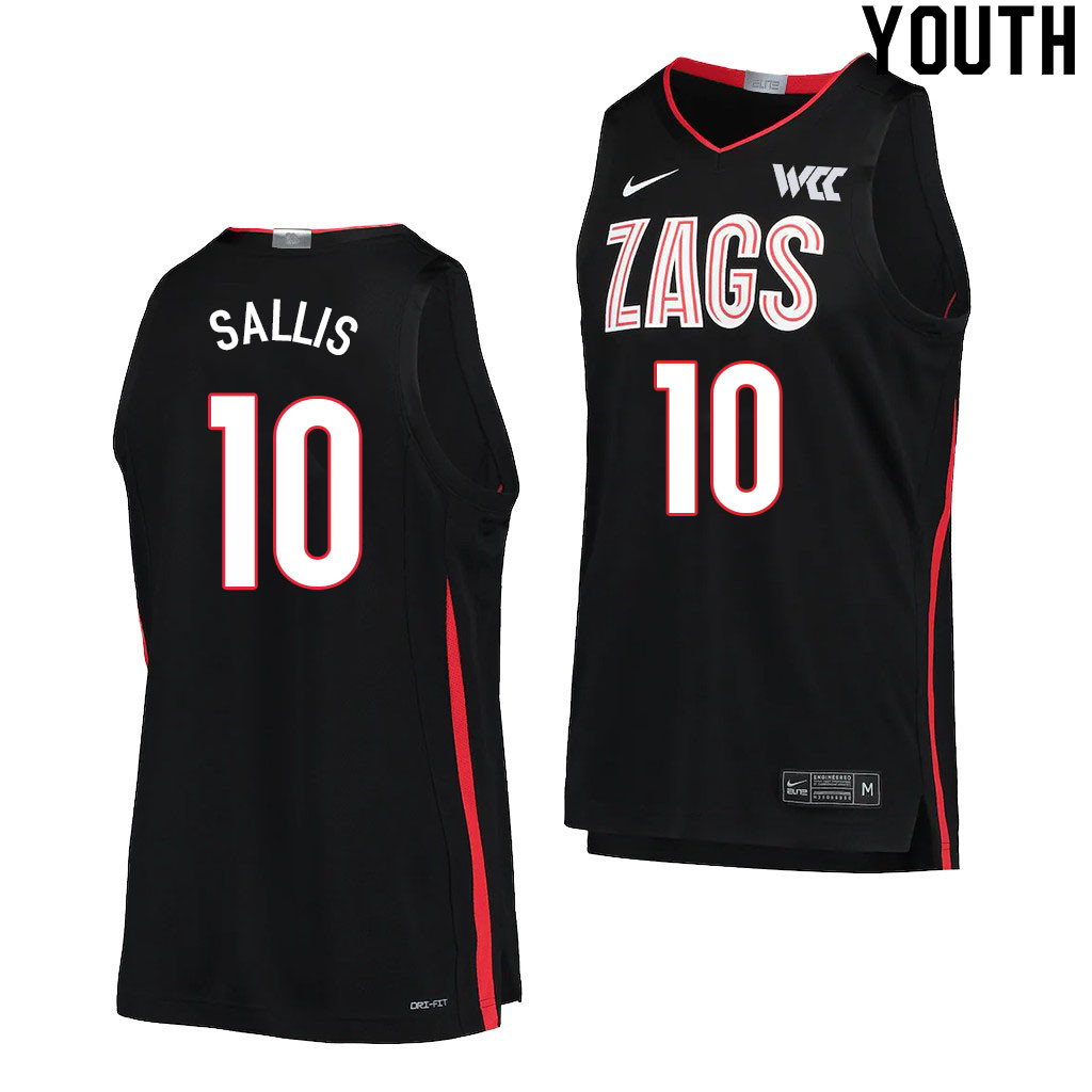 Youth #10 Hunter Sallis Gonzaga Bulldogs College Basketball Jerseys Sale-Black - Click Image to Close